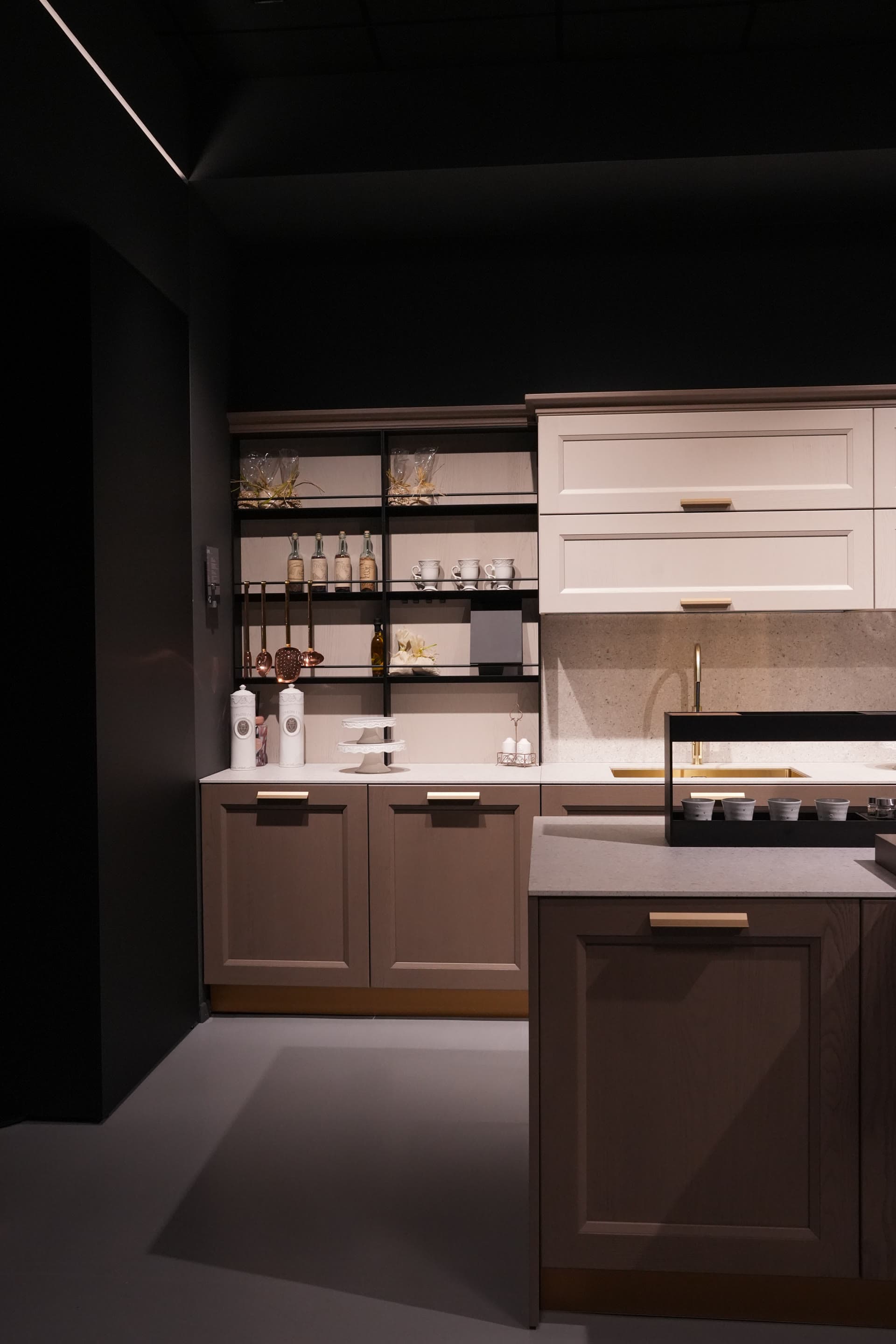 Gentili Cucine — showroom kitchen with open shelving