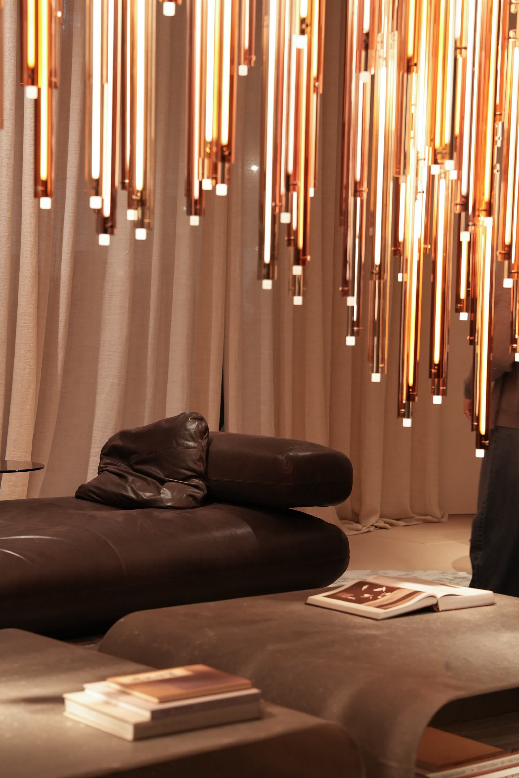 Sveka Design — leather daybed, copper lighting